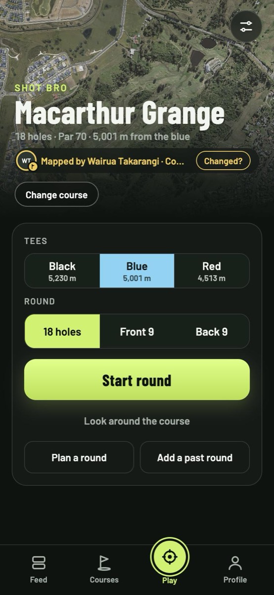 Macarthur Grange in Shot Bro: 18 holes, par 70, mapped by Wairua Takarangi